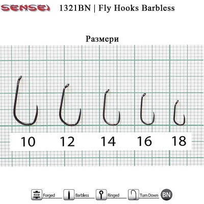 Размери | Sensei F1321BN | Fly Hook Barbless