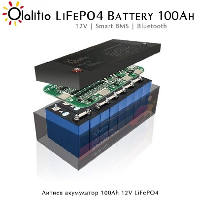 LiFePO4 акумулатор Olalitio 12V 100Ah | Smart BMS | Bluetooth