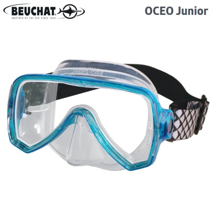 Beuchat Oceo Junior Детска силиконова маска с текстилна каишка и синя рамка