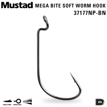 Mustad Mega Bite 37177NP-BN, Soft Worm Hook