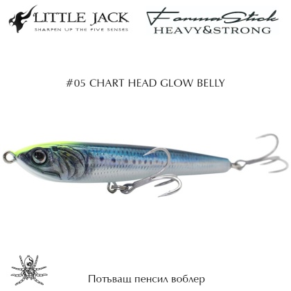 Потъващ пенсил воблер Little Jack Forma Stick | #05 Chart Head Glow Belly