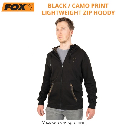 Fox Lightweight Black / Camo Print Zipped Hoody