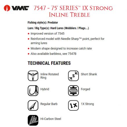 VMC® 7547B 1X Strong Inline Treble Barbless