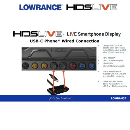 Lowrance HDS LIVE USB-C кабелна връзка с телефон
