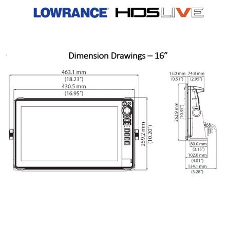 Lowrance HDS 16 LIVE размери