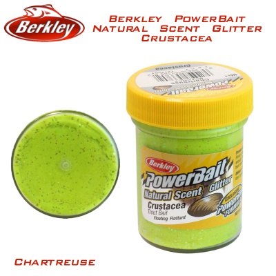 Паста за пъстърва Berkley PowerBait Natural Scent Glitter Crustacea Chartreuse