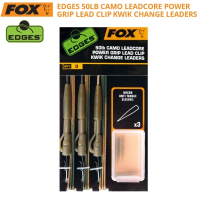 Материали за монтаж Fox Edges 50lb Camo Leadcore Power Grip Lead Clip Kwik Change Leaders CAC754
