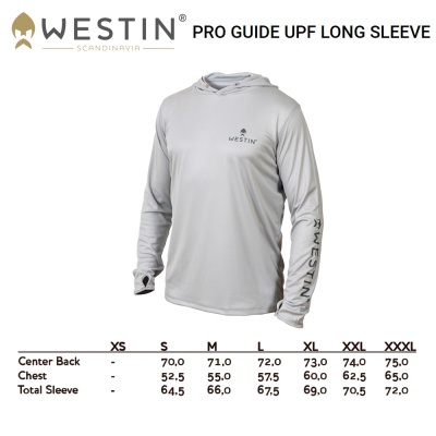 Слънцезащитна блуза с качулка Westin Pro Guide UPF Long Sleeve | Размери