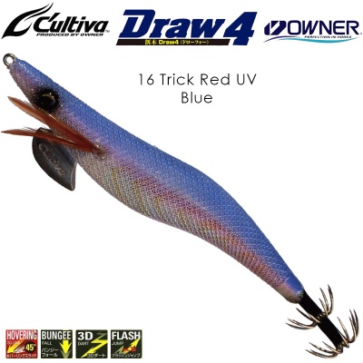 Калмарка Owner Draw4 EXP EGI Squid Jig 3.5 #16 Trick Red UV Blue