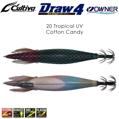 Калмарка Owner Draw4 EXP EGI Squid Jig 3.5 #20 Tropical UV Cotton Candy