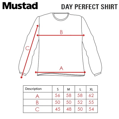 Mustad Day Perfect Shirt Tournament Blue MCTS03-BU | Size Chart