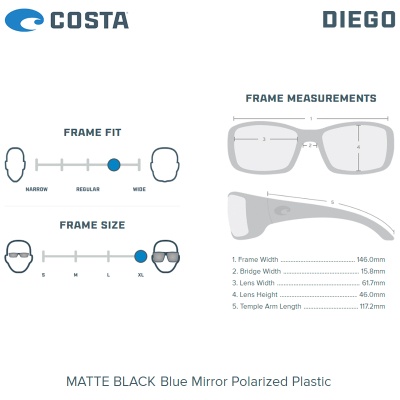 Коста Диего | матовый черный | Голубое зеркало 580P | Очки