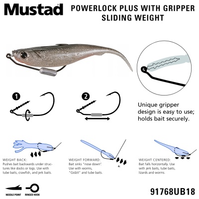 How to use Mustad 91768UB18 Power Lock Plus with Gripper and Sliding Weight