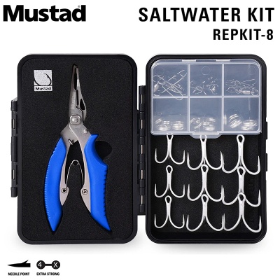 Mustad Saltwater Kit REPKIT-8 | Trebles, split rings, snaps and pliers