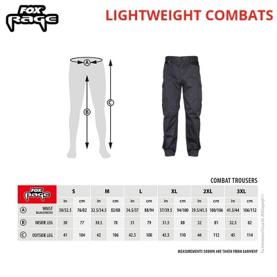 Панталон Fox Rage Lightweight Combats | Таблица с размери
