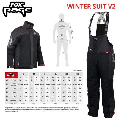 Fox Rage Winter Suit V2 | Комплект гащеризон и яке за зимен риболов | Таблица с размери