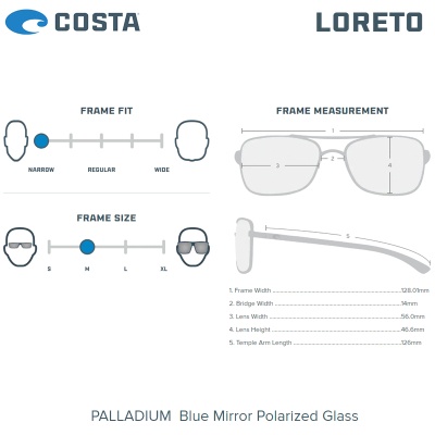 Слънчеви очила Costa Loreto | Palladium | Blue Mirror 580G |  LR 21 OBMGLP | Размери