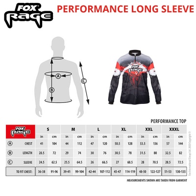 Fox Rage Performance Long Sleeve | Size Chart