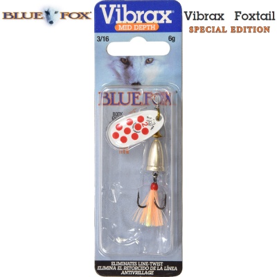 Blue Fox Vibrax Foxtail | Special Edition White | Red Dots | Silver