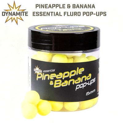 Микс плуващи топчета и дъмбели Dynamite Baits Pineapple & Banana Essential Fluro Pop-ups 15mm | DY1617