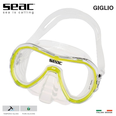 Seac Sub Giglio Snorkeling Silicone Mask | Clear skirt | Yellow frame | 75-47Y/SKL