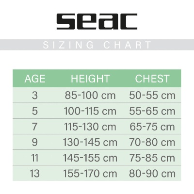 Ръстова таблица за детски облекла Seac Sub (KIDS)