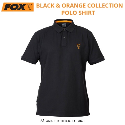 Мъжка тениска с яка Fox Collection Black/Orange Polo Shirt