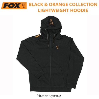 Мъжки суичър с цип Fox Collection Black/Orange Lightweight Hoodie