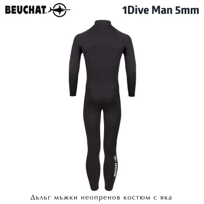 Дълъг мъжки неопренов костюм от една част с яка Beuchat 1Dive Man 5mm