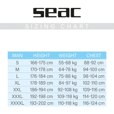 Ръстова таблица за мъжки облекла Seac Sub (MAN)