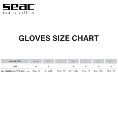 Таблица с размери за ръкавици Seac Sub
